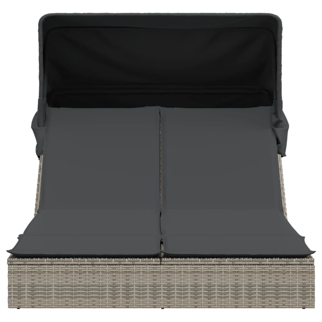 Lettino Doppio con Baldacchino e Cuscini Grigio in Polyrattan - homemem39