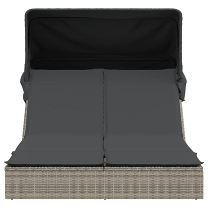 Lettino Doppio con Baldacchino e Cuscini Grigio in Polyrattan - homemem39