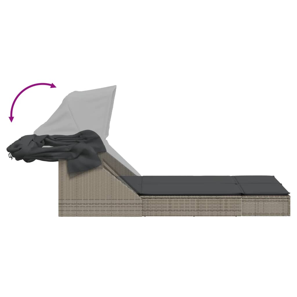 Lettino Doppio con Baldacchino e Cuscini Grigio in Polyrattan - homemem39