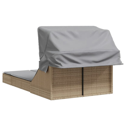 Lettino Doppio con Baldacchino e Cuscini Beige in Polyrattan - homemem39