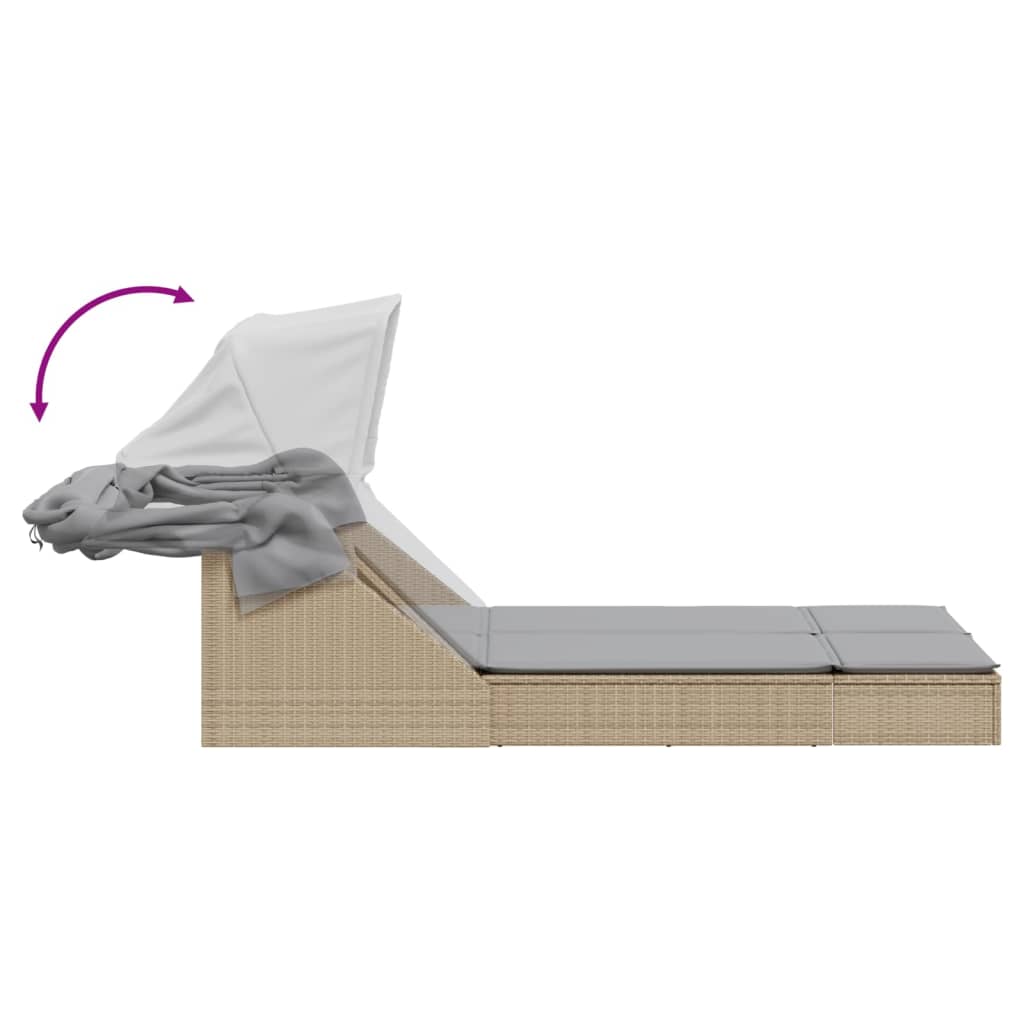 Lettino Doppio con Baldacchino e Cuscini Beige in Polyrattan - homemem39