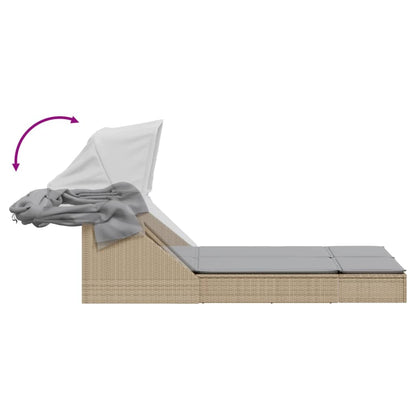 Lettino Doppio con Baldacchino e Cuscini Beige in Polyrattan - homemem39