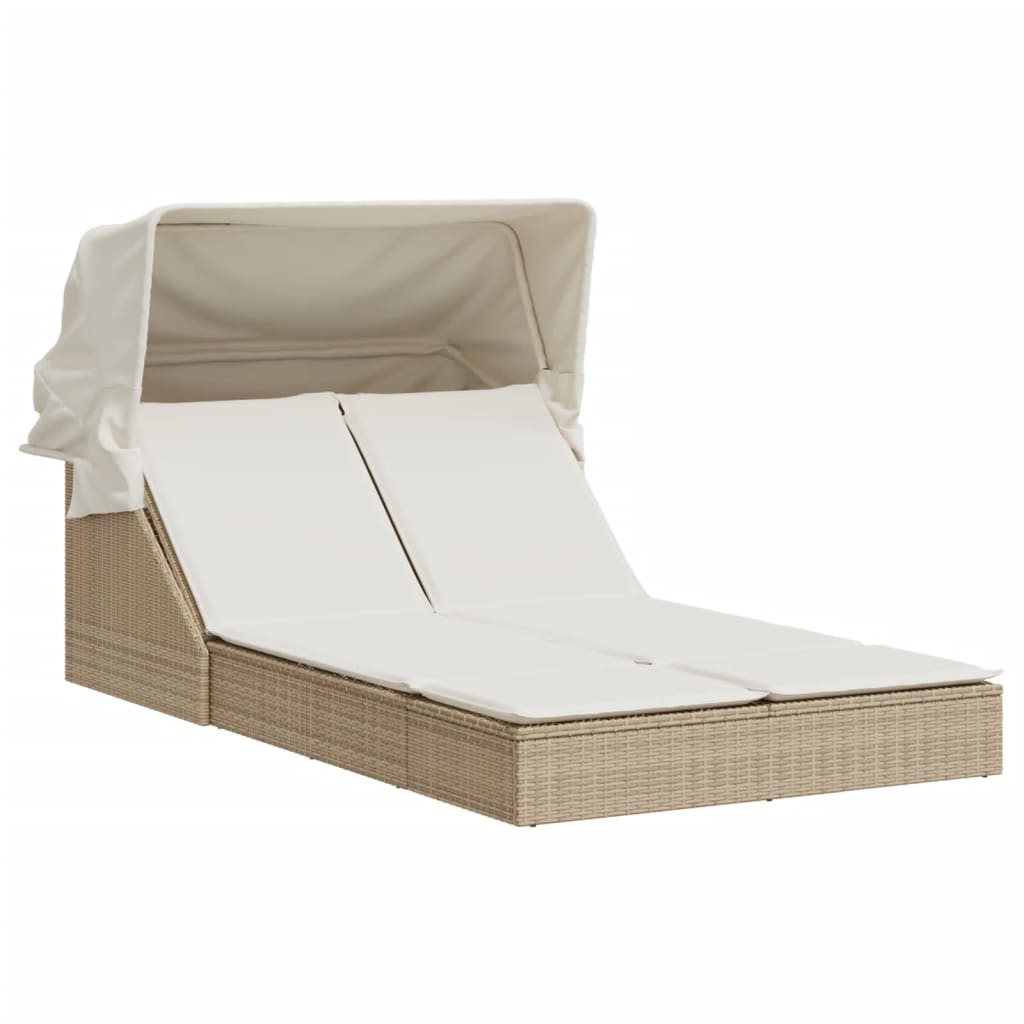 Lettino Doppio con Baldacchino e Cuscini Beige in Polyrattan | homemem39