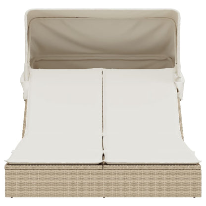 Lettino Doppio con Baldacchino e Cuscini Beige in Polyrattan | homemem39