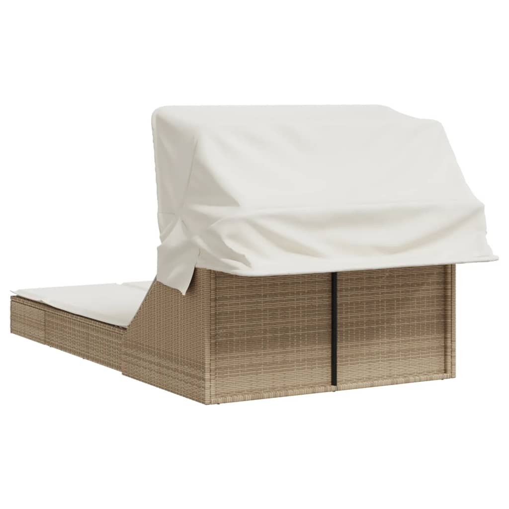 Lettino Doppio con Baldacchino e Cuscini Beige in Polyrattan | homemem39
