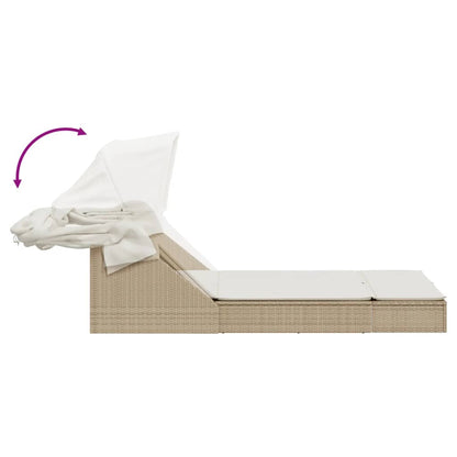 Lettino Doppio con Baldacchino e Cuscini Beige in Polyrattan | homemem39