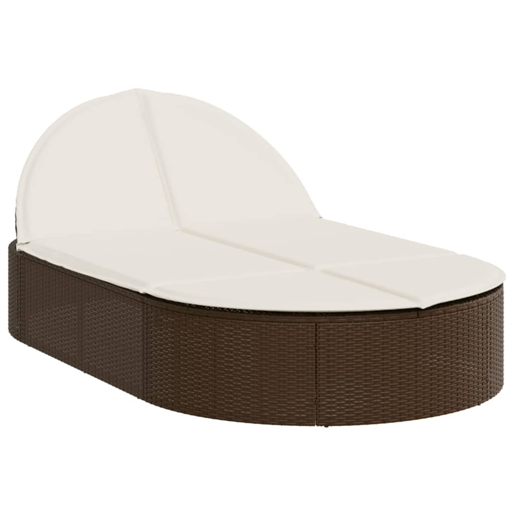 Lettino Prendisole con Cuscini Marrone in Polyrattan - homemem39