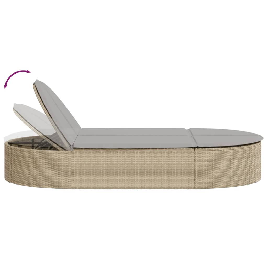 Lettino Prendisole con Cuscini Beige in Polyrattan - homemem39