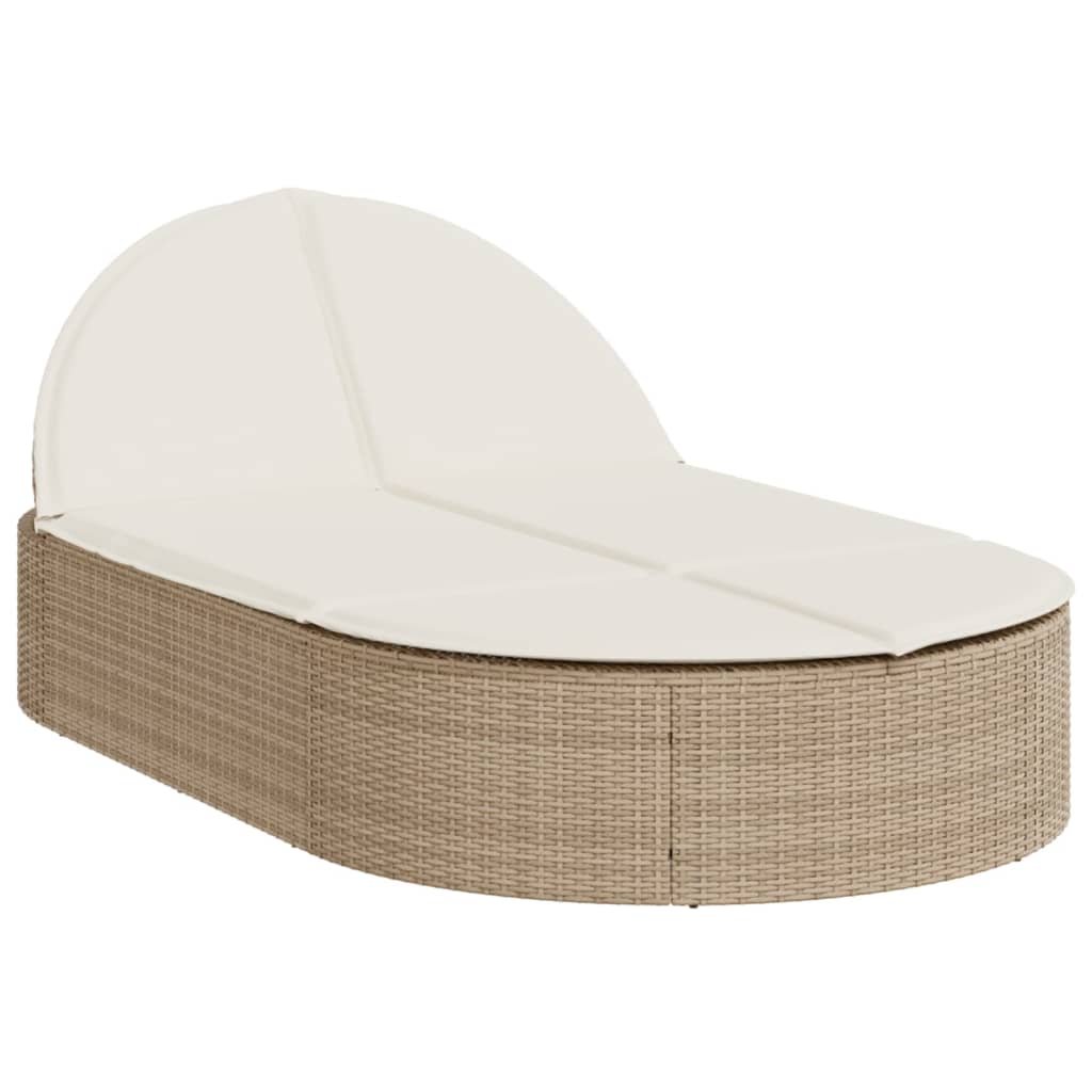 Lettino Prendisole con Cuscini Beige in Polyrattan - homemem39