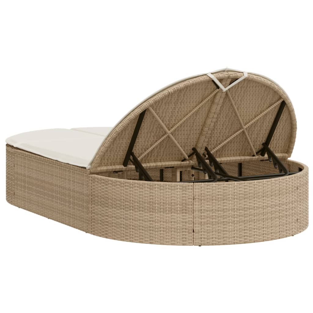 Lettino Prendisole con Cuscini Beige in Polyrattan - homemem39