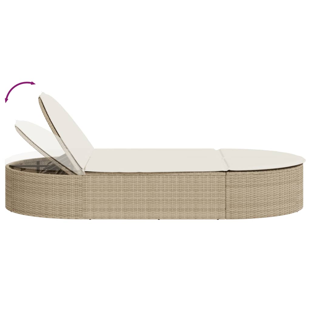 Lettino Prendisole con Cuscini Beige in Polyrattan - homemem39