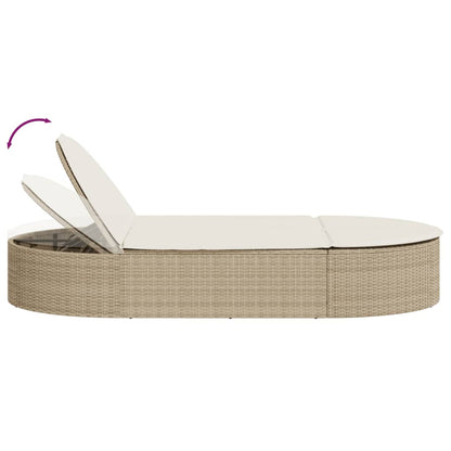 Lettino Prendisole con Cuscini Beige in Polyrattan - homemem39