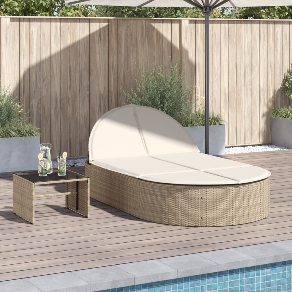 Lettino Prendisole con Cuscini Beige in Polyrattan - homemem39