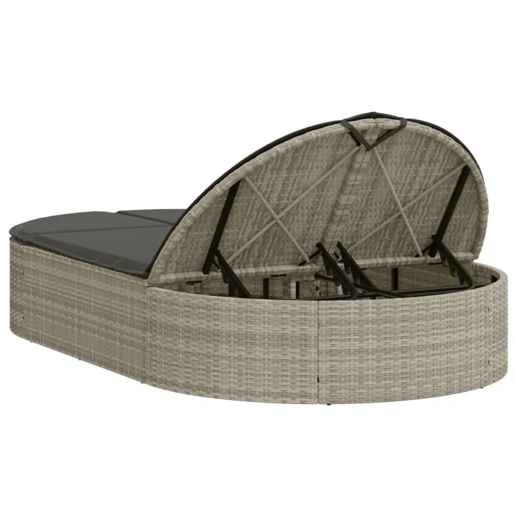 Lettino Prendisole Doppio con Cuscini Grigio Chiaro Polyrattan - homemem39