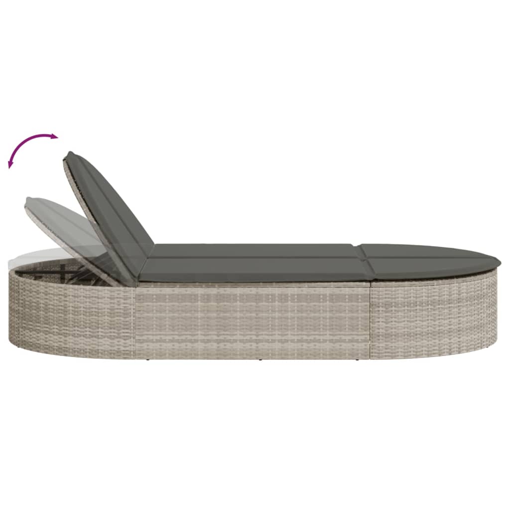 Lettino Prendisole Doppio con Cuscini Grigio Chiaro Polyrattan - homemem39