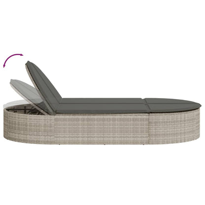 Lettino Prendisole Doppio con Cuscini Grigio Chiaro Polyrattan - homemem39