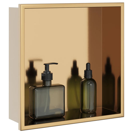 Nicchia per Doccia Oro Spazzolato 32x32x9cm in Acciaio Inox | homemem39