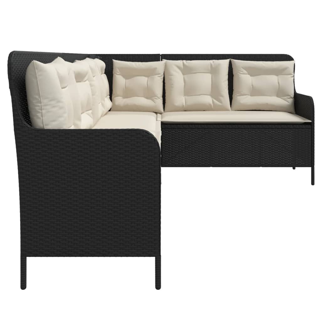 Divano da Giardino a L con Cuscini Nero in Polyrattan | homemem39