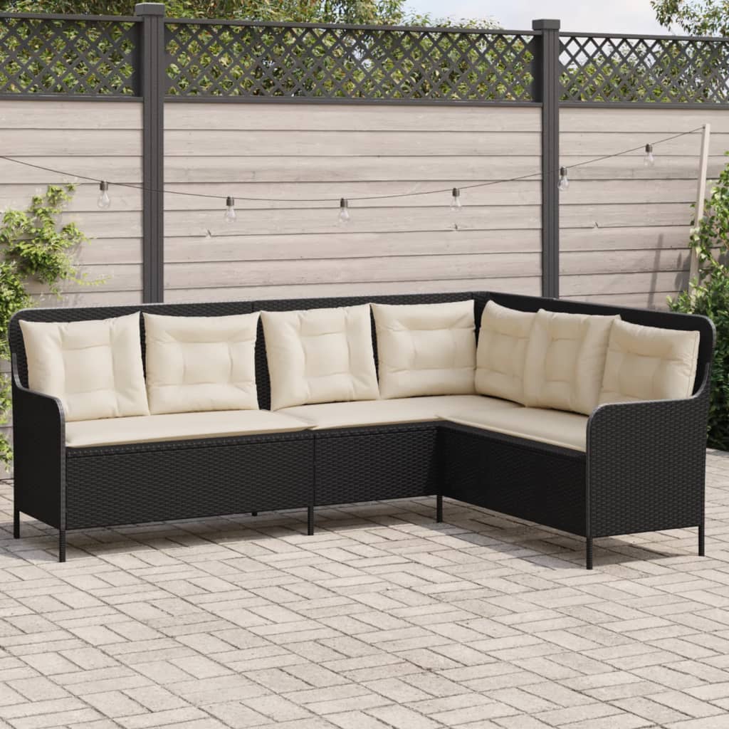 Divano da Giardino a L con Cuscini Nero in Polyrattan | homemem39