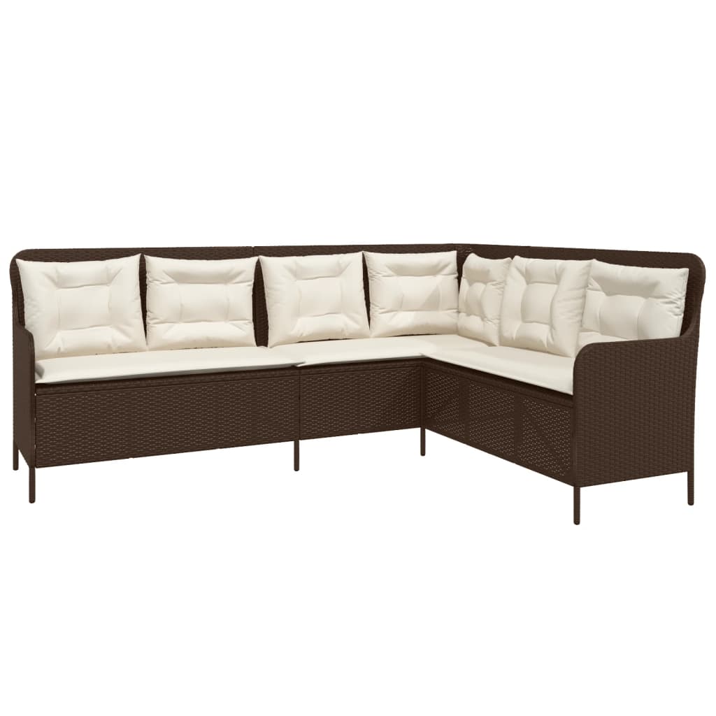 Divano da Giardino con Cuscini a L Marrone in Polyrattan | homemem39
