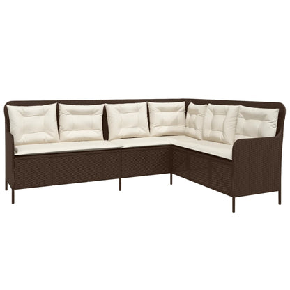 Divano da Giardino con Cuscini a L Marrone in Polyrattan | homemem39