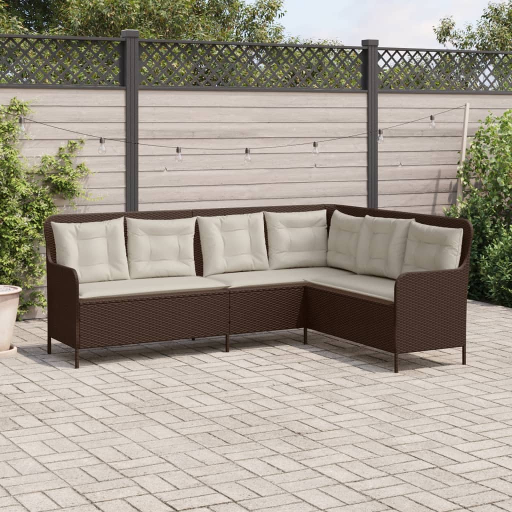 Divano da Giardino con Cuscini a L Marrone in Polyrattan | homemem39