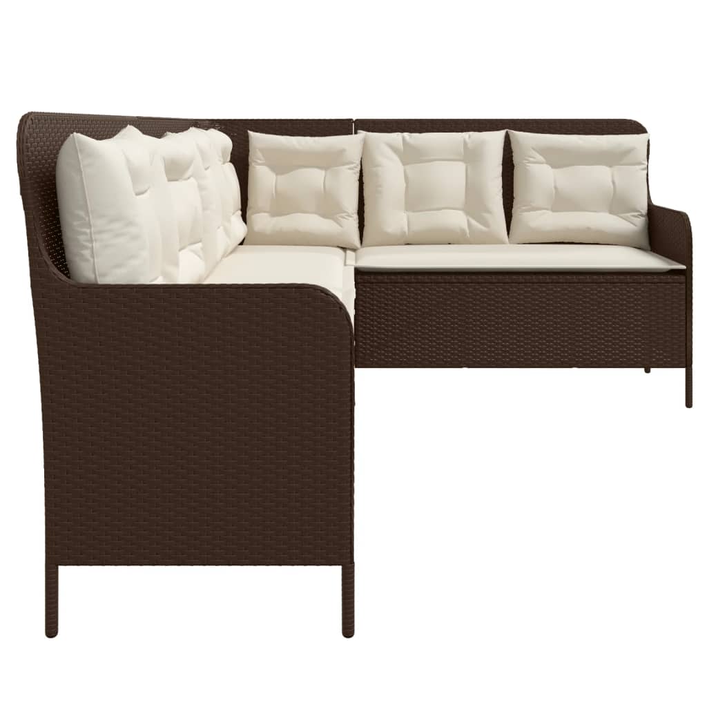 Divano da Giardino con Cuscini a L Marrone in Polyrattan | homemem39