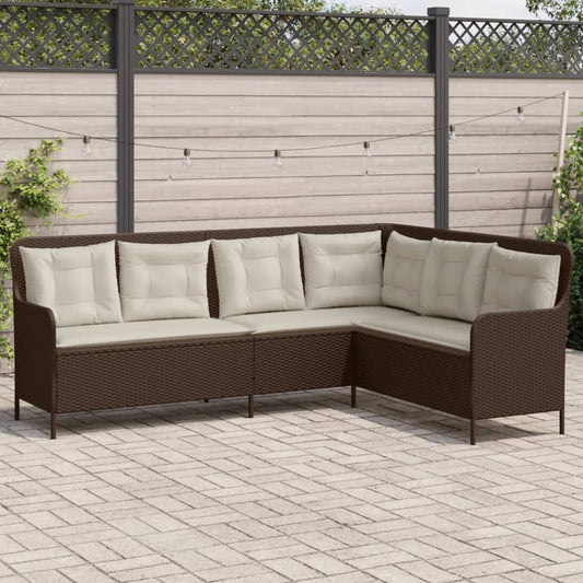 Divano da Giardino con Cuscini a L Marrone in Polyrattan | homemem39