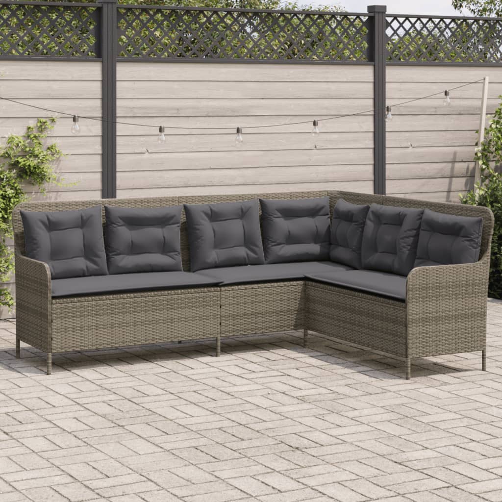 Divano da Giardino con Cuscini a L Grigio in Polyrattan | homemem39