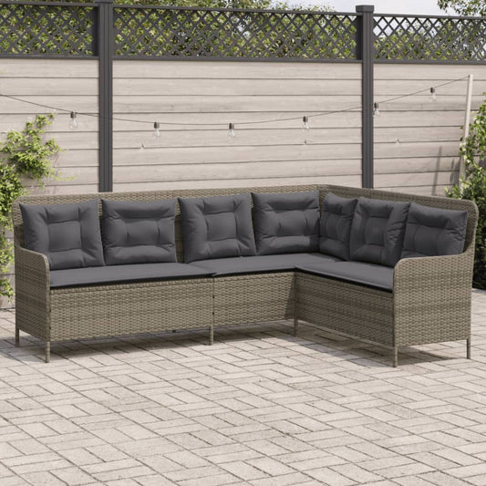 Divano da Giardino con Cuscini a L Grigio in Polyrattan | homemem39