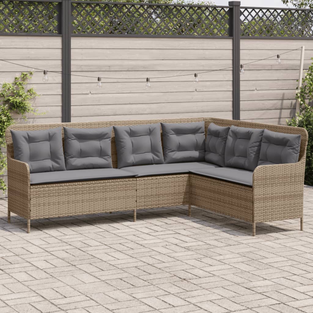 Divano da Giardino con Cuscini a L Beige in Polyrattan | homemem39
