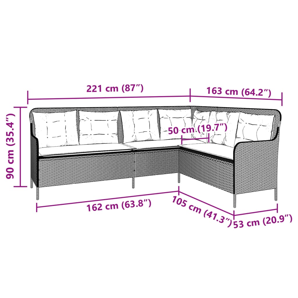 Divano da Giardino con Cuscini a L Beige in Polyrattan | homemem39