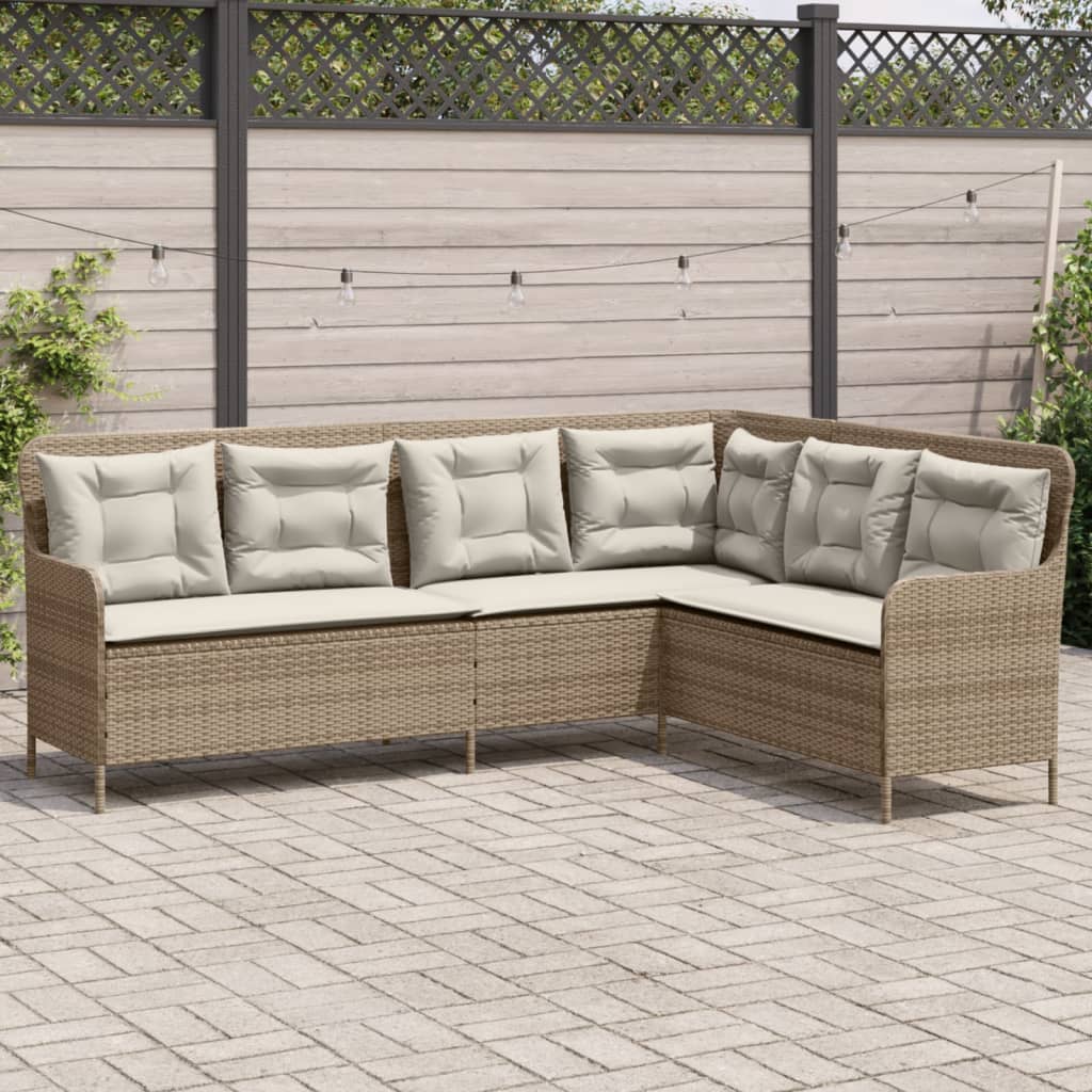 Divano da Giardino con Cuscini a L Beige in Polyrattan | homemem39