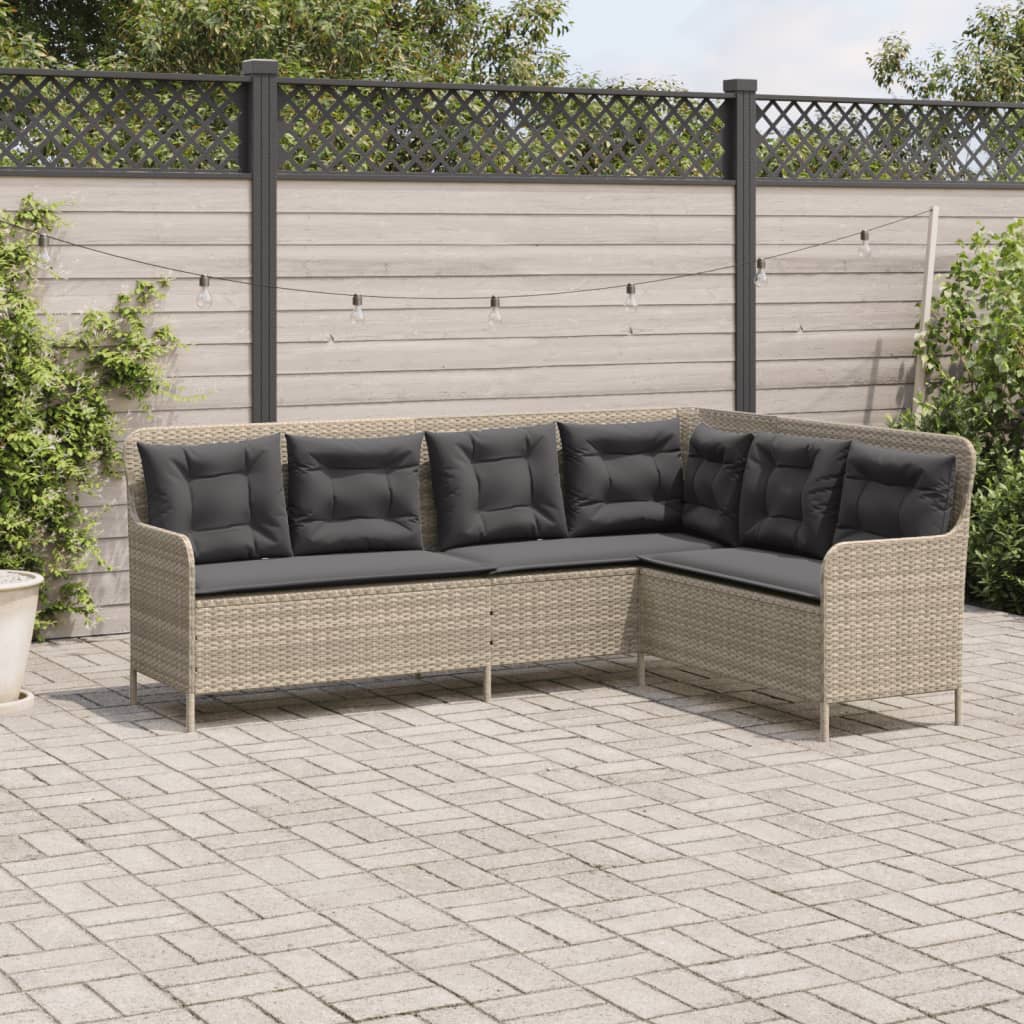 Divano da Giardino con Cuscini a L Grigio Chiaro in Polyrattan | homemem39