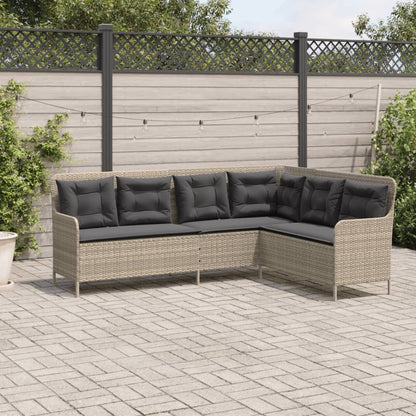 Divano da Giardino con Cuscini a L Grigio Chiaro in Polyrattan | homemem39