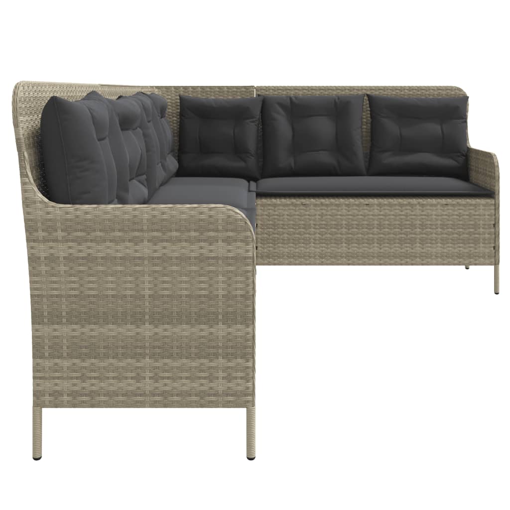 Divano da Giardino con Cuscini a L Grigio Chiaro in Polyrattan | homemem39