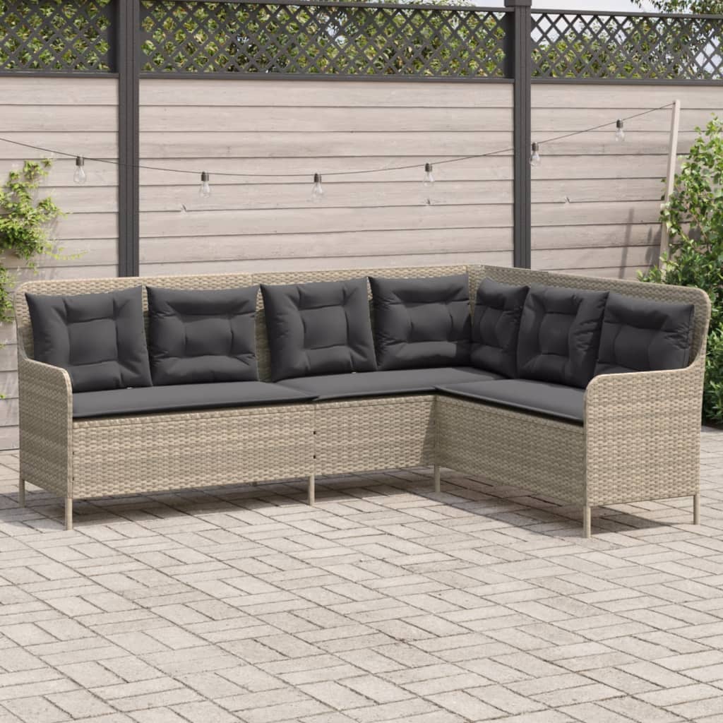Divano da Giardino con Cuscini a L Grigio Chiaro in Polyrattan | homemem39