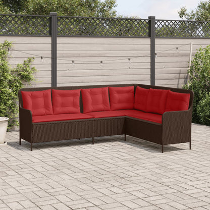 Divano da giardino con Cuscini a forma di L in Polyrattan Marrone | homemem39