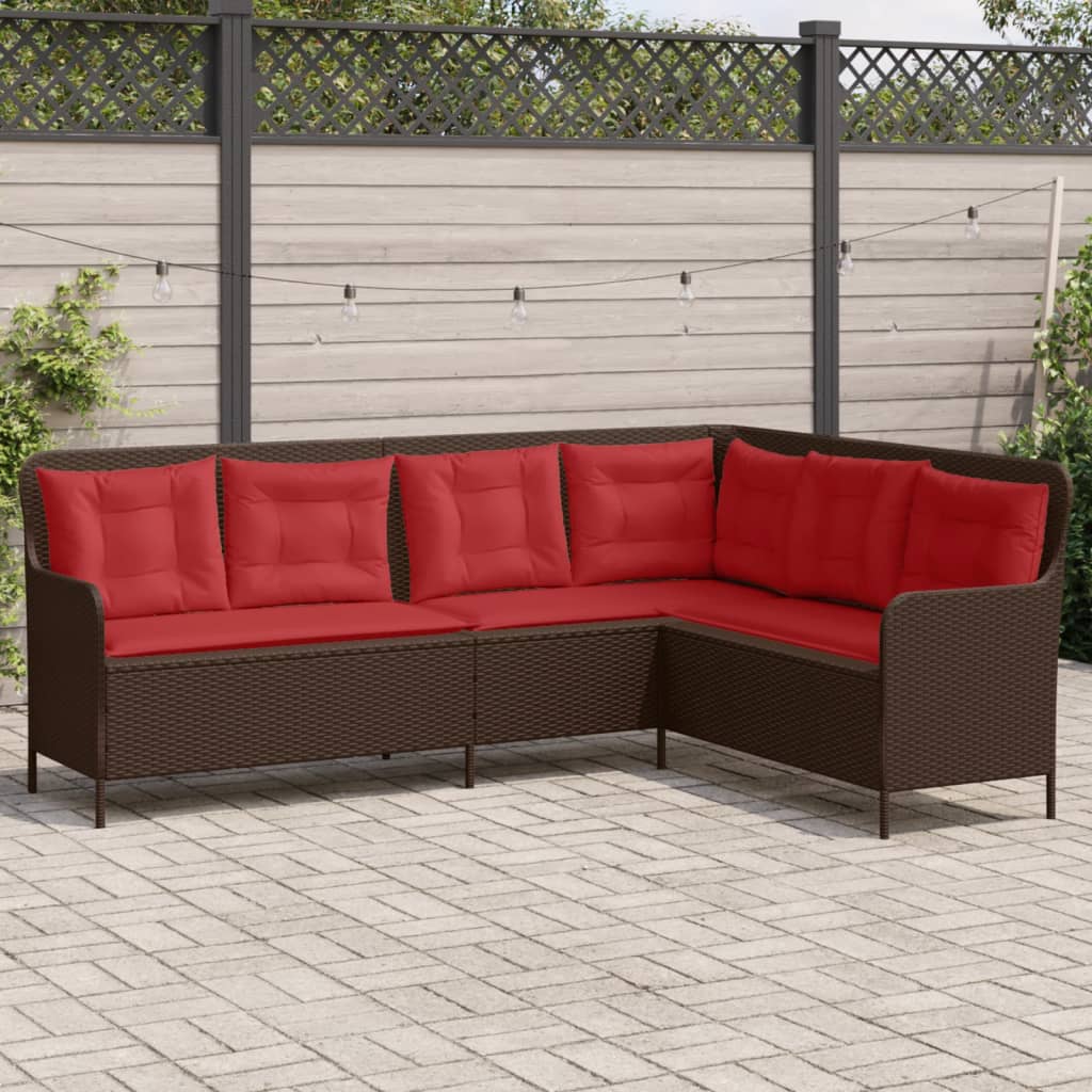 Divano da giardino con Cuscini a forma di L in Polyrattan Marrone | homemem39