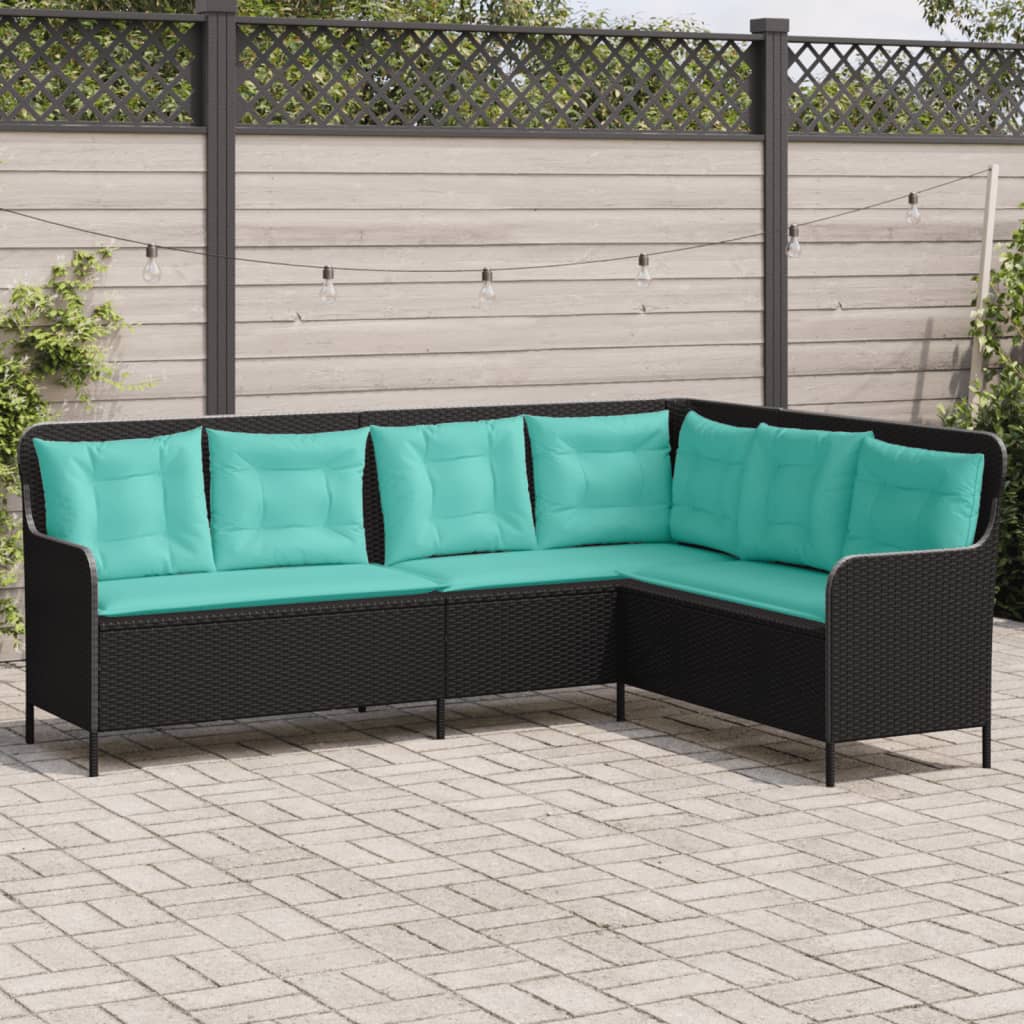 Divano da giardino con Cuscini a forma di L in Polyrattan Nero | homemem39