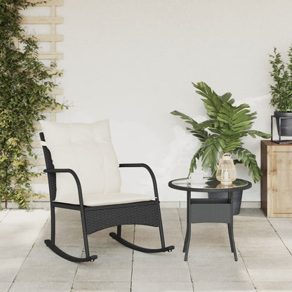 Sedia a Dondolo da Giardino con Cuscini in Polyrattan Nero