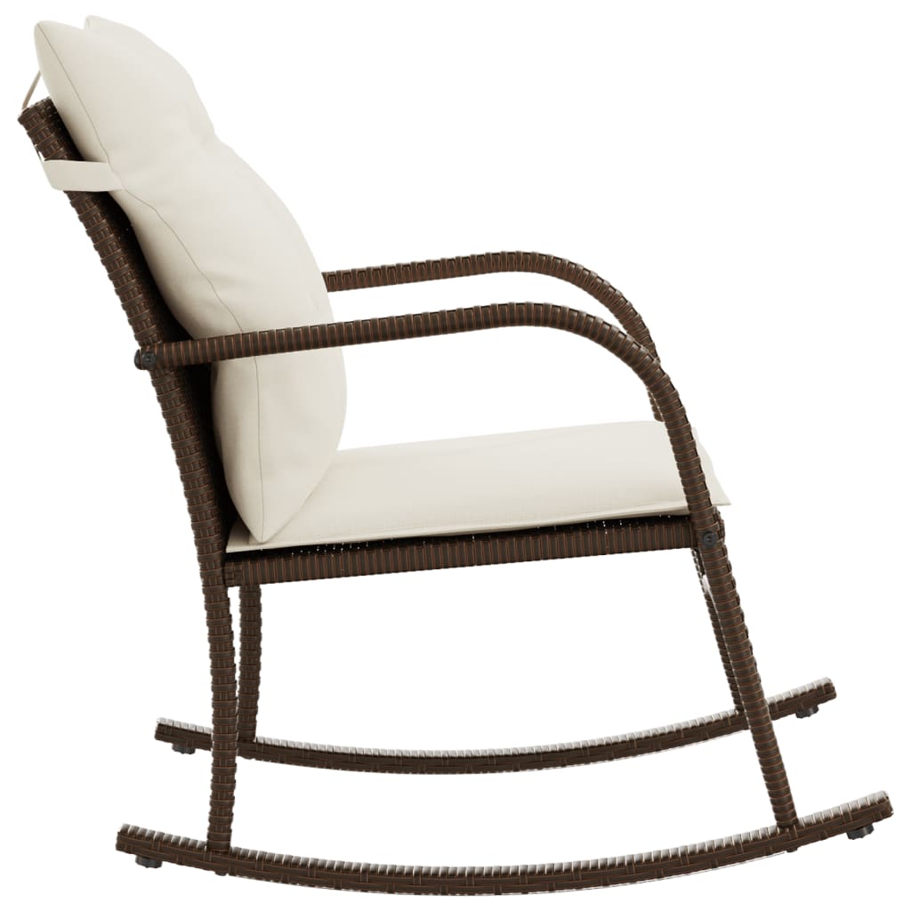 Sedia a Dondolo da Giardino con Cuscini in Polyrattan Marrone - homemem39