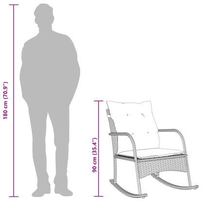 Sedia a Dondolo da Giardino con Cuscini in Polyrattan Marrone