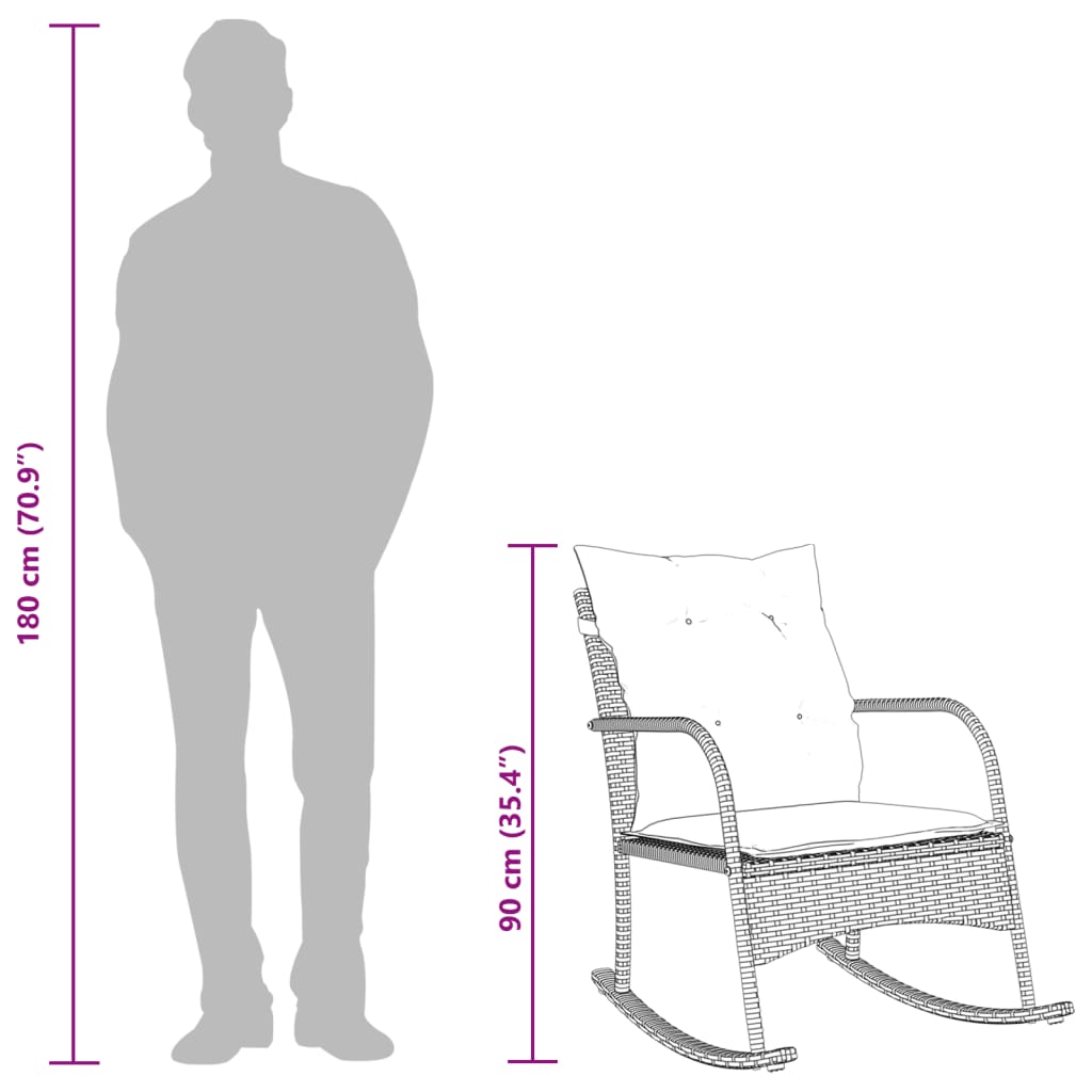 Sedia a Dondolo da Giardino con Cuscini in Polyrattan Grigio