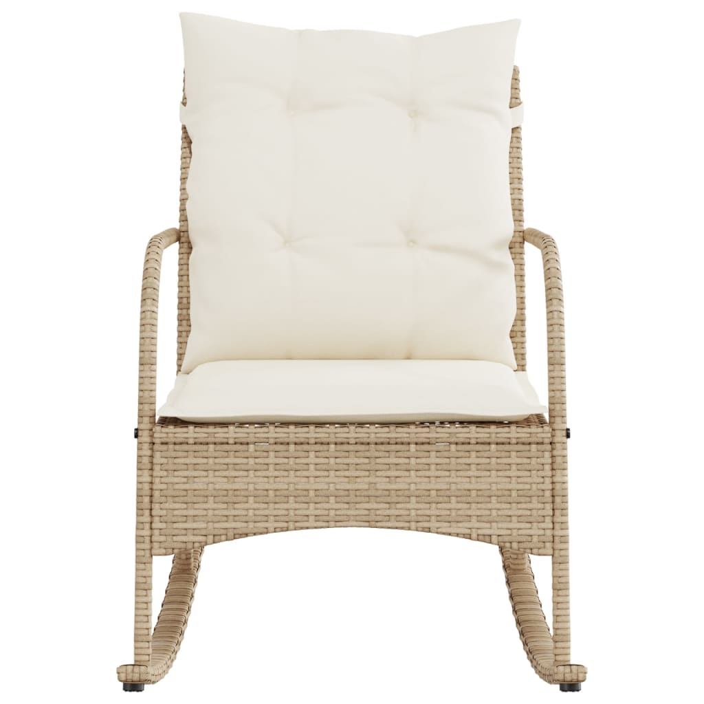 Sedia a Dondolo da Giardino con Cuscini in Polyrattan Beige