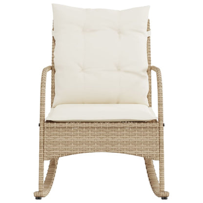 Sedia a Dondolo da Giardino con Cuscini in Polyrattan Beige