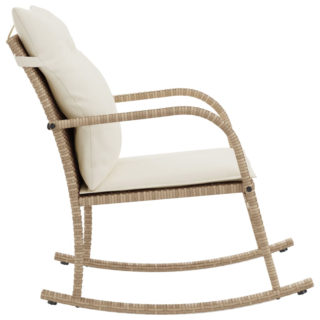 Sedia a Dondolo da Giardino con Cuscini in Polyrattan Beige