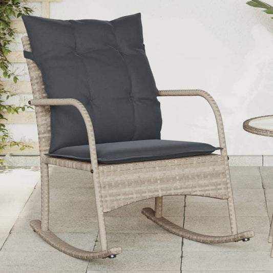 Sedia a Dondolo Giardino con Cuscini Polyrattan Grigio Chiaro