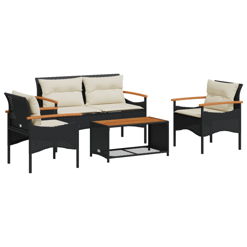 Set Divani da Giardino 4 pz con Cuscini Nero in Polyrattan | homemem39