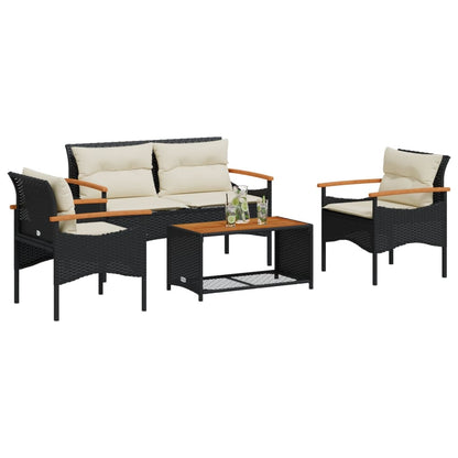 Set Divani da Giardino 4 pz con Cuscini Nero in Polyrattan | homemem39